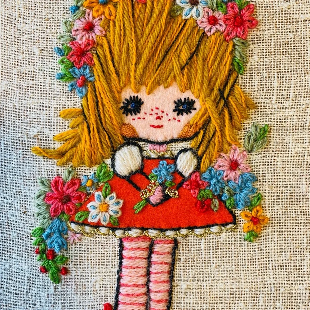 RARE - Vintage Bucilla Completed Needlecraft Kit- Flower Children Stitchery set - Picture 3 of 11